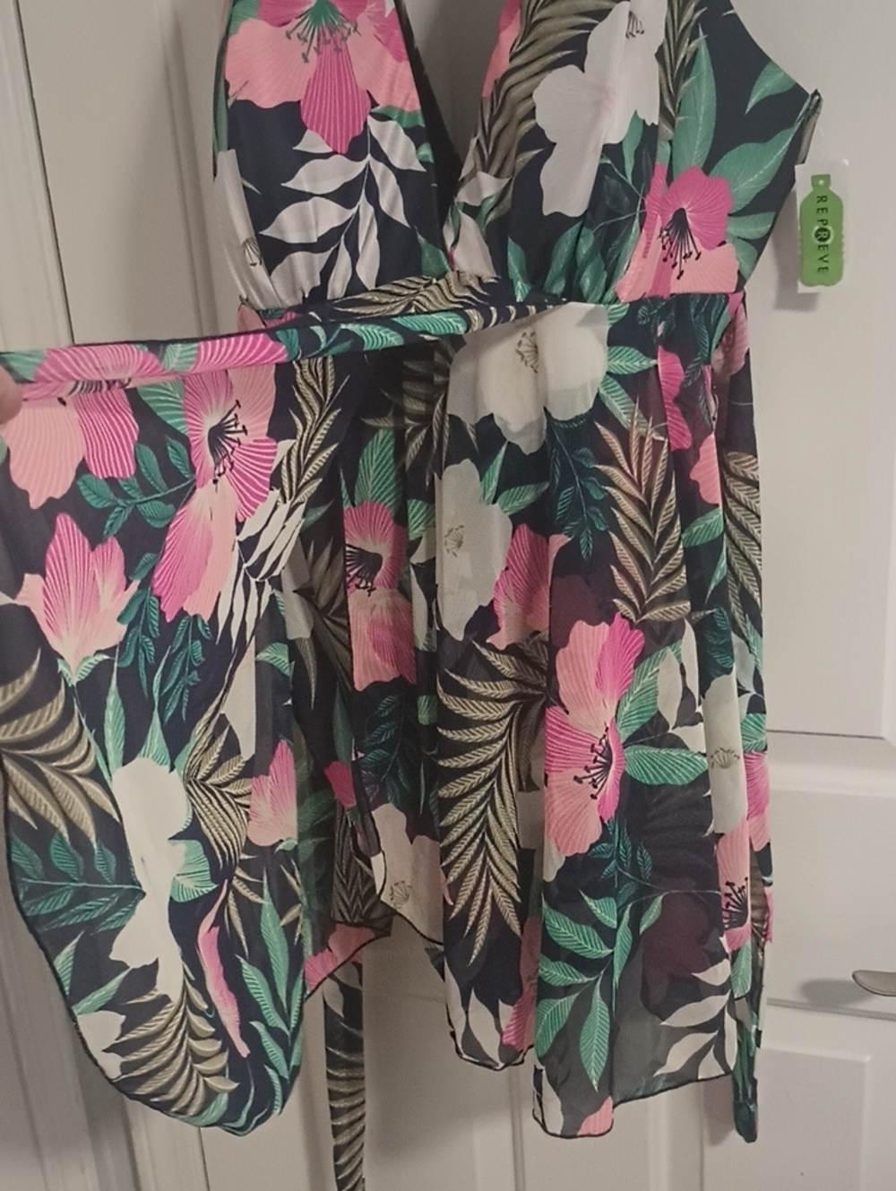 Lane Bryant Navy Tropical Floral One-Piece Swimsuit with Pink & Green Print - Picture 3 of 10
